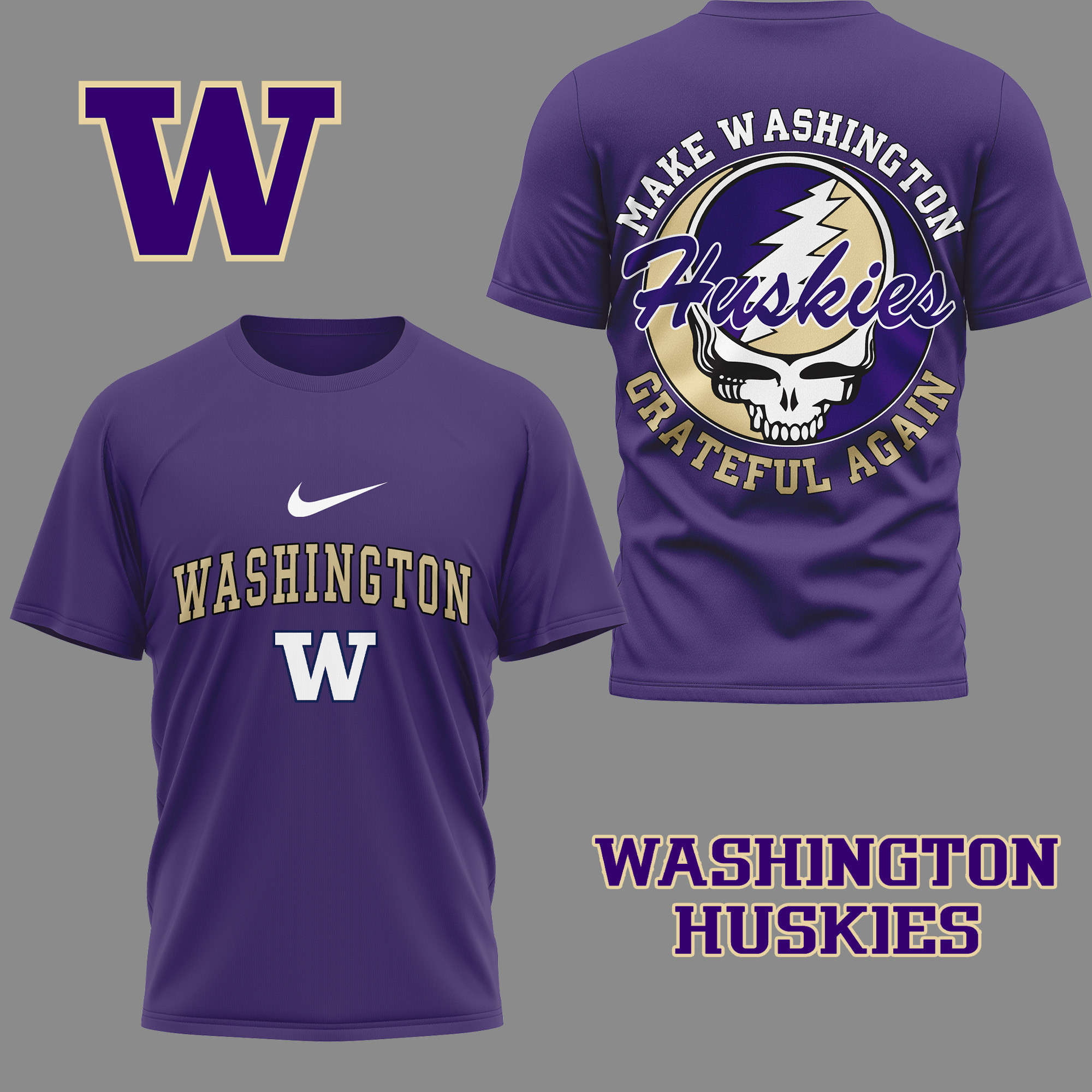 Washington Huskies Premium NCAA Grateful Game Day 3D Shirt TTH240515 - Image 2