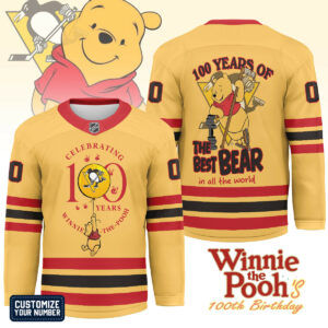 Pittsburgh Penguins Premium NHL Winnie The Pooh 100th Anniversary Hockey Jersey TTH240518