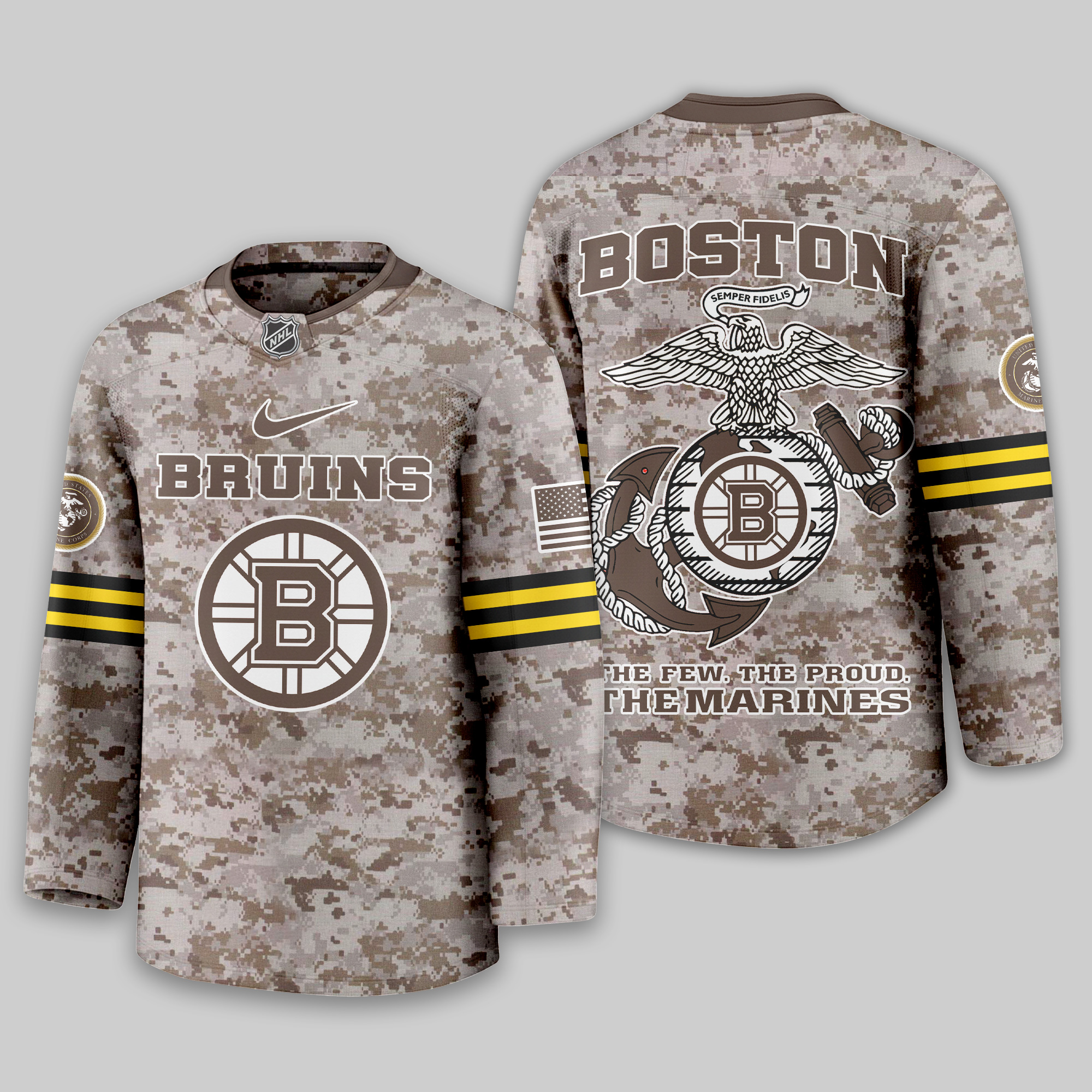 Boston Bruins Premium NHL U.S.M.C Hockey Jersey TTH240543