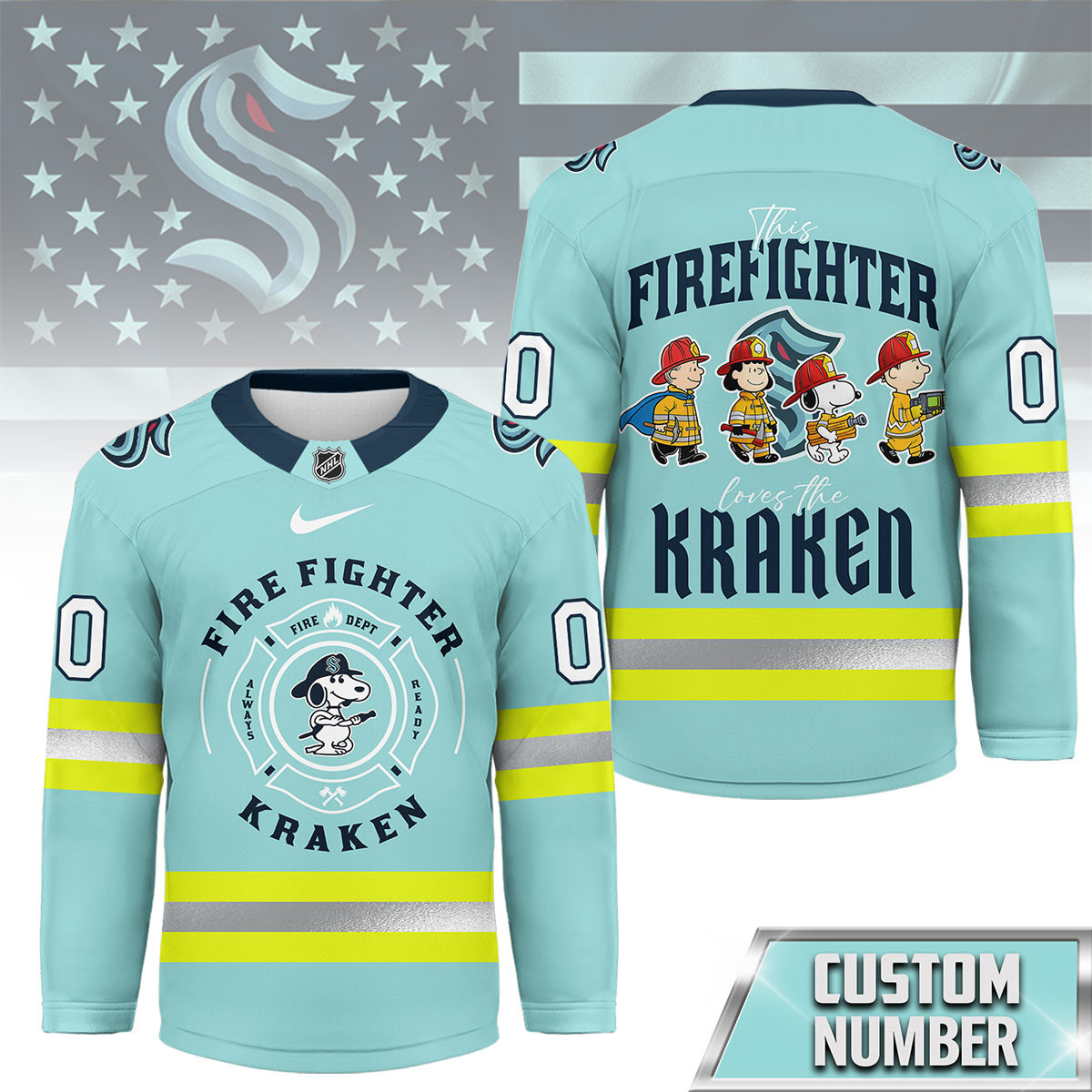 Seattle Kraken Premium NHL Snoopy Firefighter Hockey Jersey TTH240522 - Image 2
