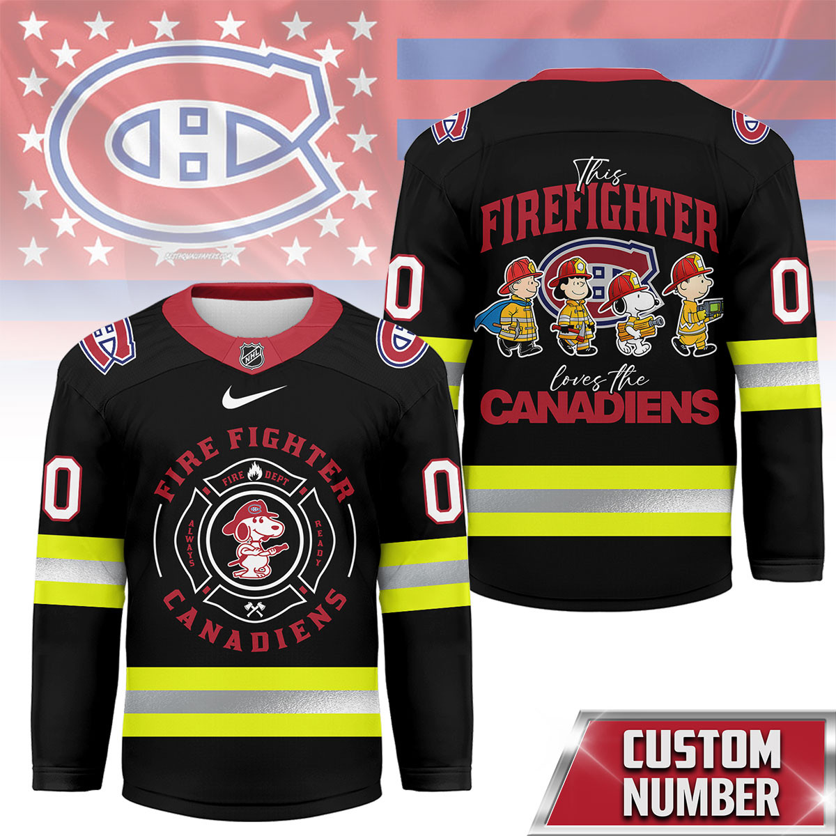 Montreal Canadiens Premium NHL Snoopy Firefighter Hockey Jersey TTH240522