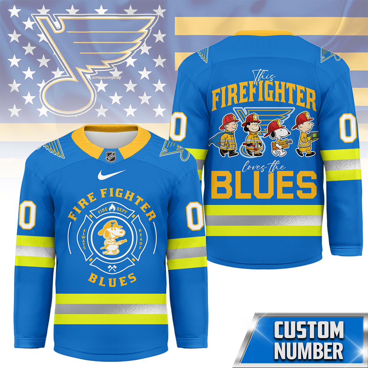 St. Louis Blues Premium NHL Snoopy Firefighter Hockey Jersey TTH240522 - Image 2