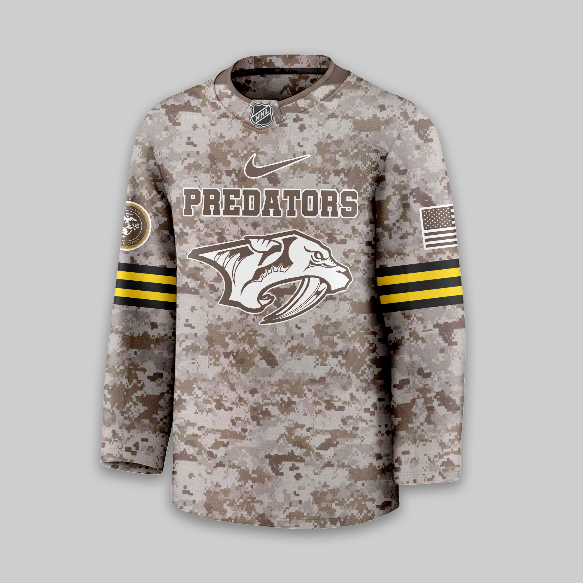 Nashville Predators Premium NHL U.S.M.C Hockey Jersey TTH240543 - Image 2