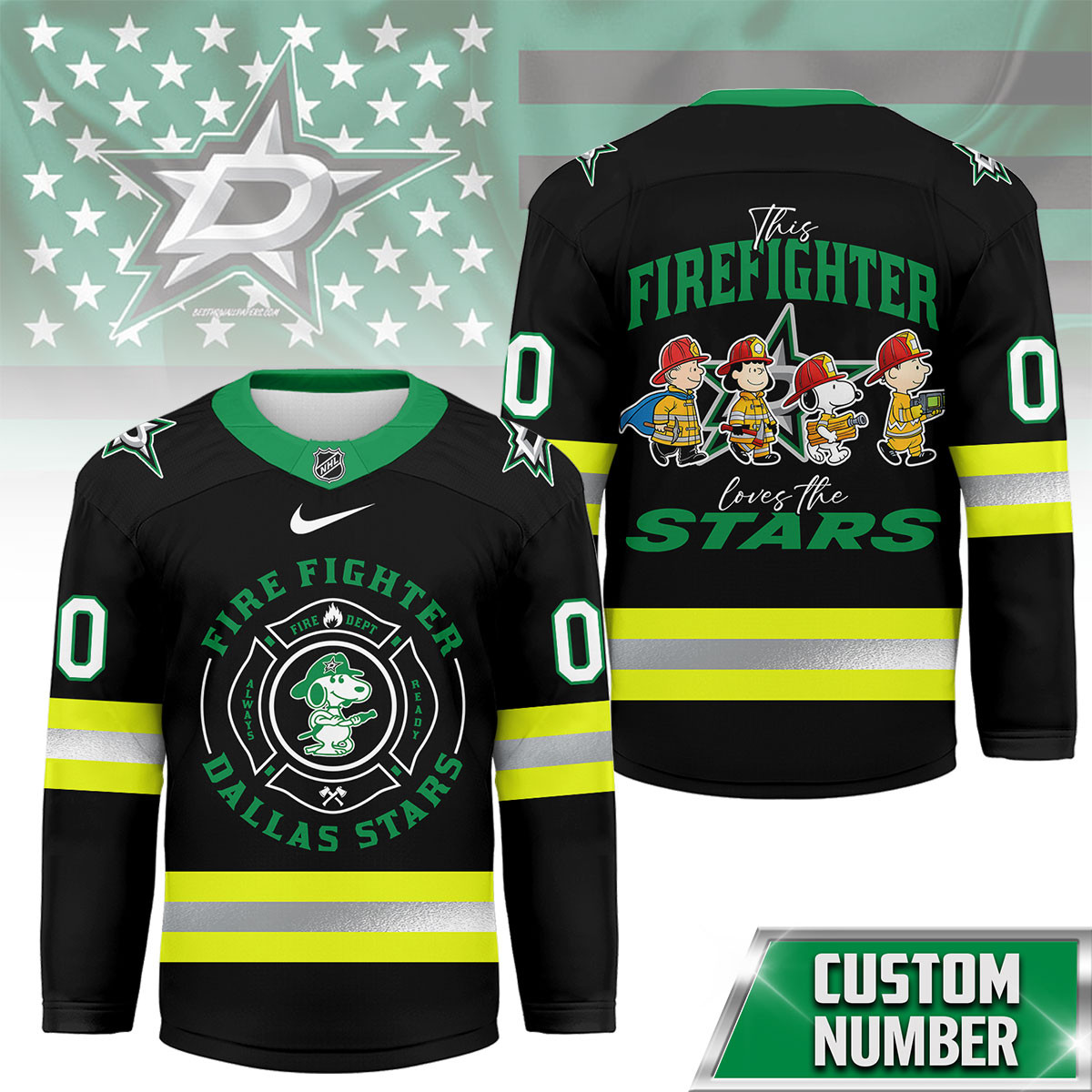 Dallas Stars Premium NHL Snoopy Firefighter Hockey Jersey TTH240522