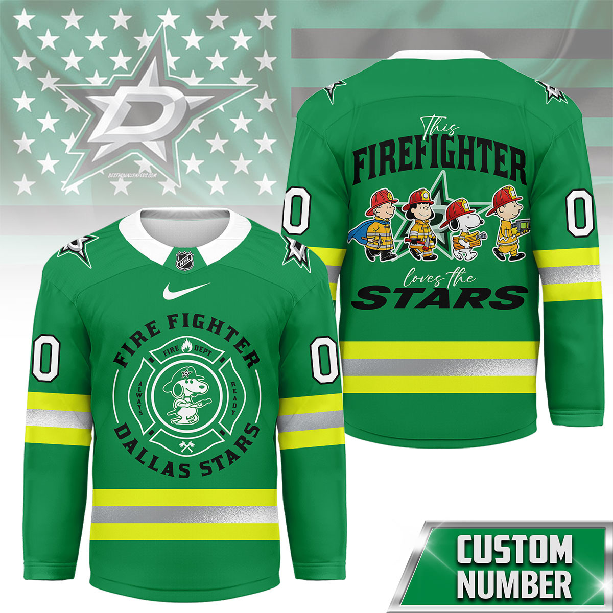 Dallas Stars Premium NHL Snoopy Firefighter Hockey Jersey TTH240522 - Image 2