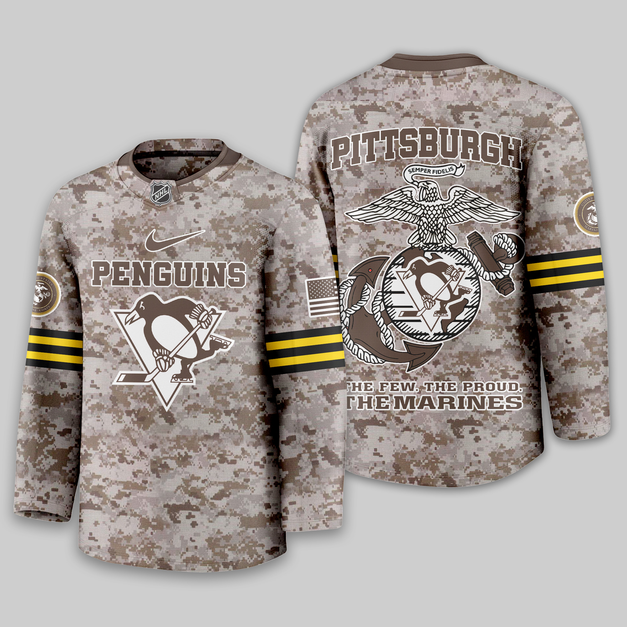 Pittsburgh Penguins Premium NHL U.S.M.C Hockey Jersey TTH240543