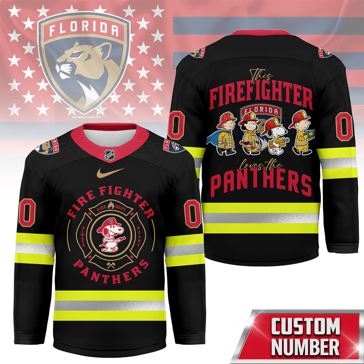 Florida Panthers Premium NHL Snoopy Firefighter Hockey Jersey TTH240522