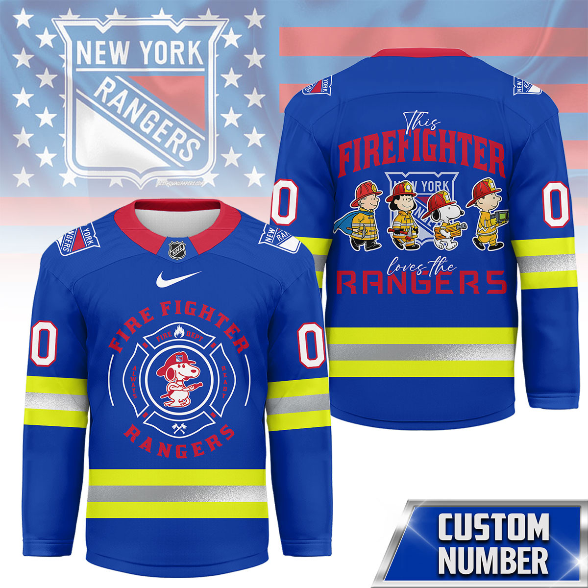 New York Rangers Premium NHL Snoopy Firefighter Hockey Jersey TTH240522 - Image 2