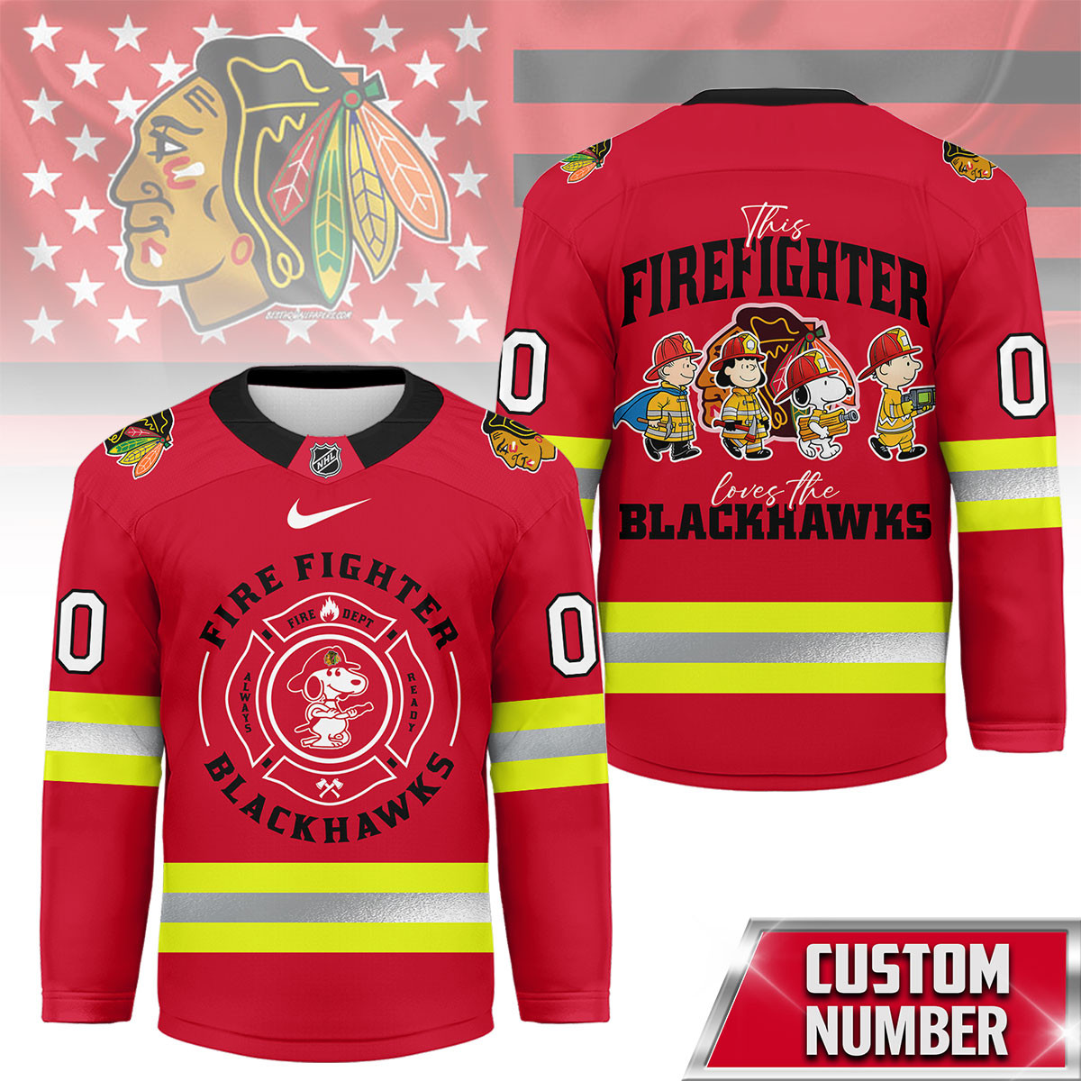 Chicago Blackhawks Premium NHL Snoopy Firefighter Hockey Jersey TTH240522 - Image 2