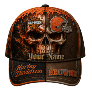 Cleveland Browns Premium NFL Harley Davidson Split Skull Classic Cap TTH240563