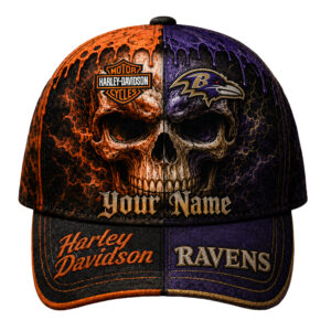 Baltimore Ravens Premium NFL Harley Davidson Split Skull Classic Cap TTH240563