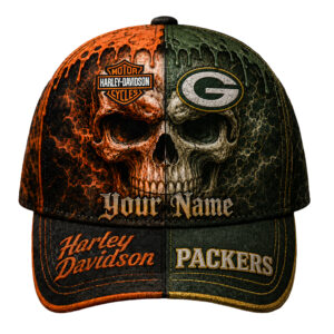 Green Bay Packers Premium NFL Harley Davidson Split Skull Classic Cap TTH240563