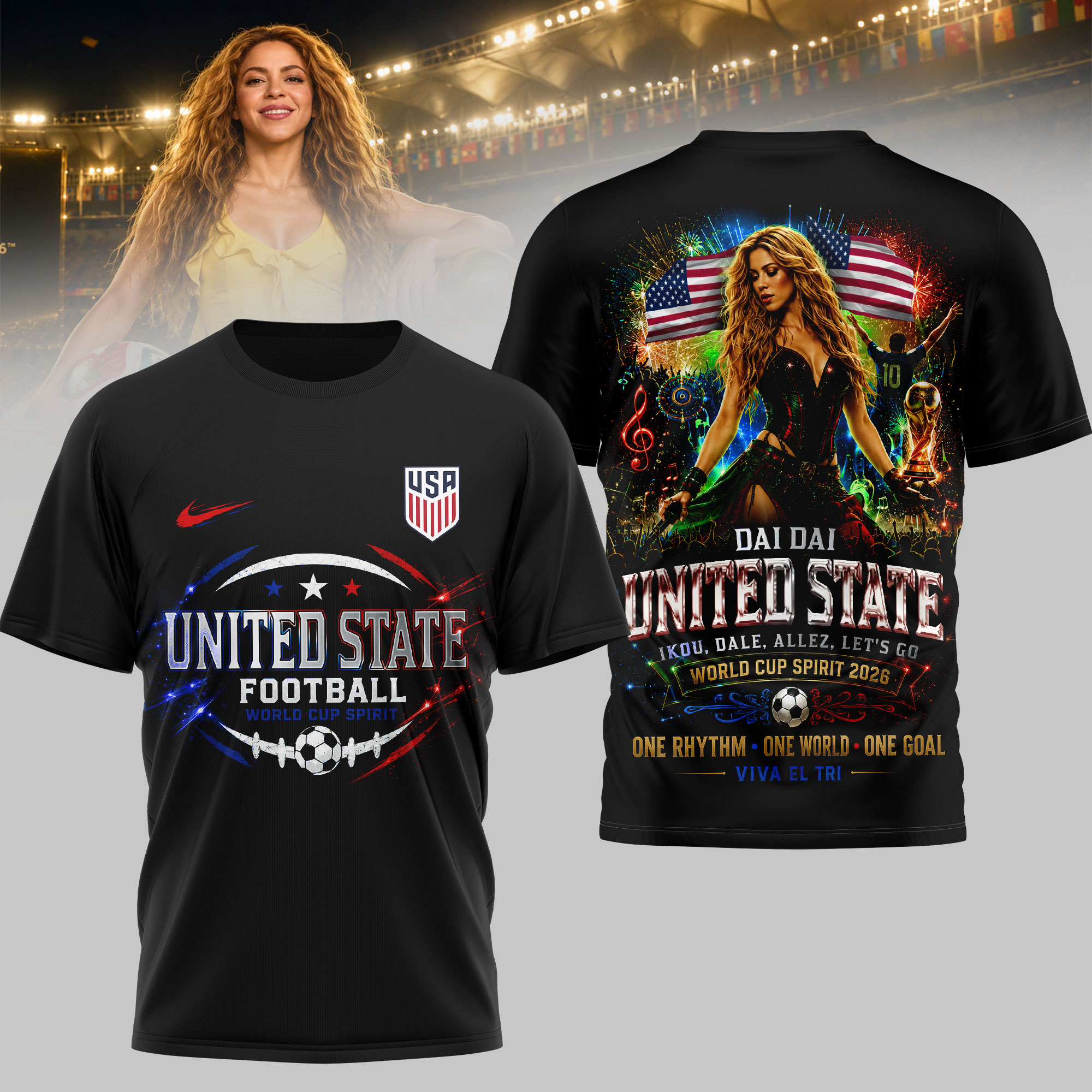 USA Premium World Cup 2026 x Shakira 3D T-Shirt TTH240579 - Image 2