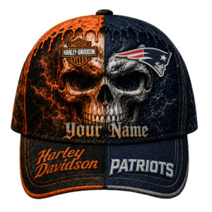 New England Patriots Premium NFL Harley Davidson Split Skull Classic Cap TTH240563