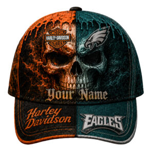 Philadelphia Eagles Premium NFL Harley Davidson Split Skull Classic Cap TTH240563