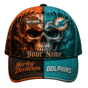 Miami Dolphins Premium NFL Harley Davidson Split Skull Classic Cap TTH240563