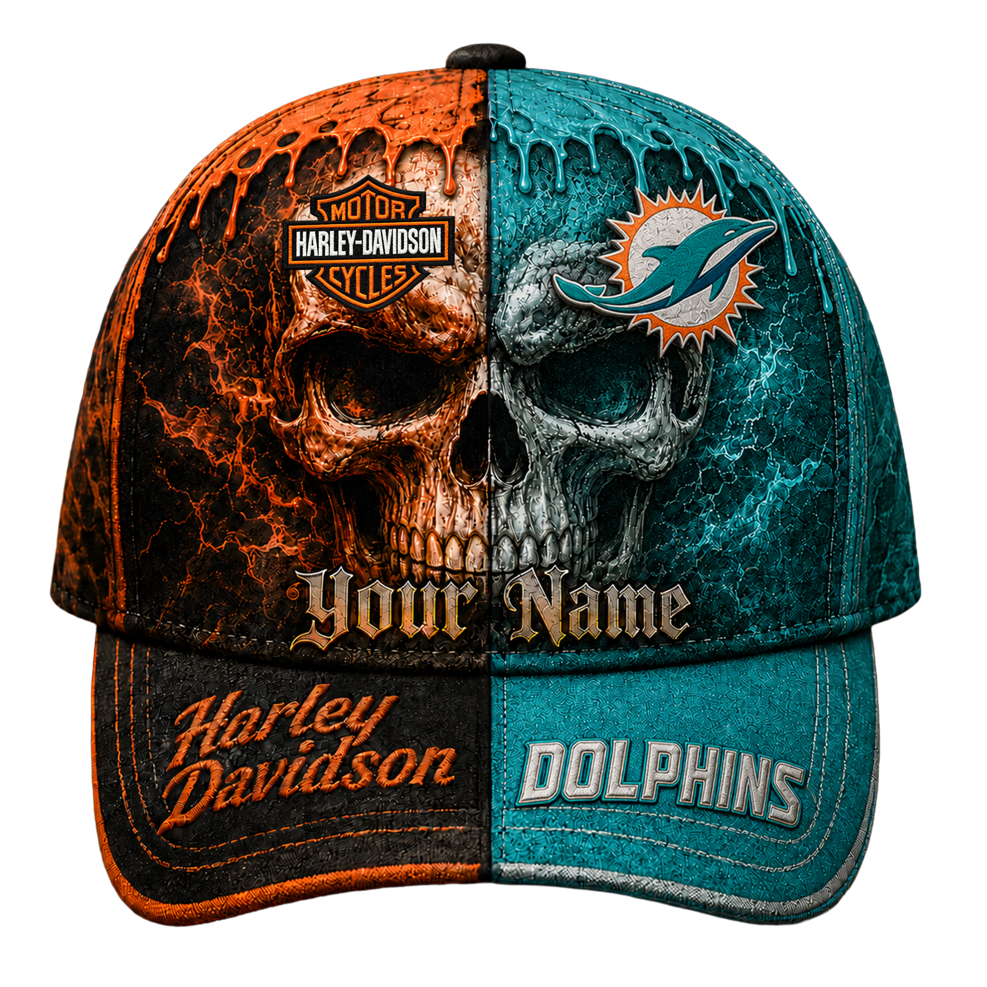 Miami Dolphins Premium NFL Harley Davidson Split Skull Classic Cap TTH240563