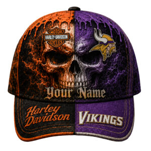 Minnesota Vikings Premium NFL Harley Davidson Split Skull Classic Cap TTH240563