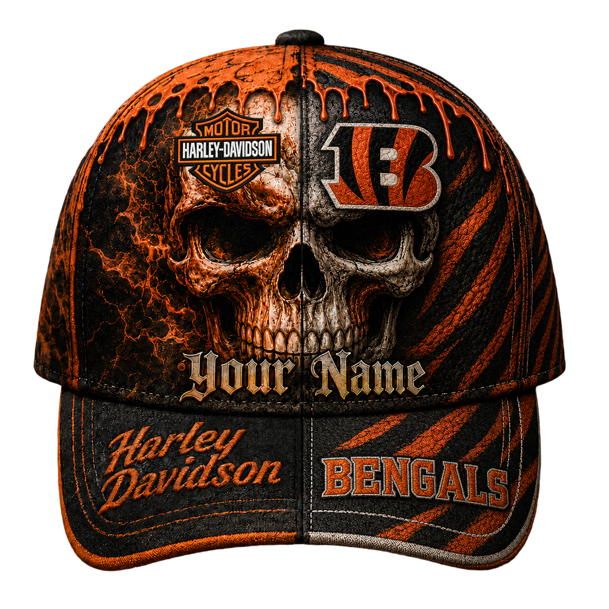 Cincinnati Bengals Premium NFL Harley Davidson Split Skull Classic Cap TTH240563