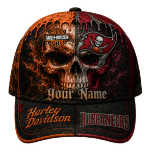 Tampa Bay Buccaneers Premium NFL Harley Davidson Split Skull Classic Cap TTH240563