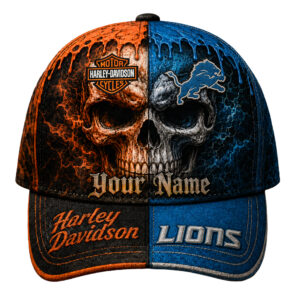 Detroit Lions Premium NFL Harley Davidson Split Skull Classic Cap TTH240563