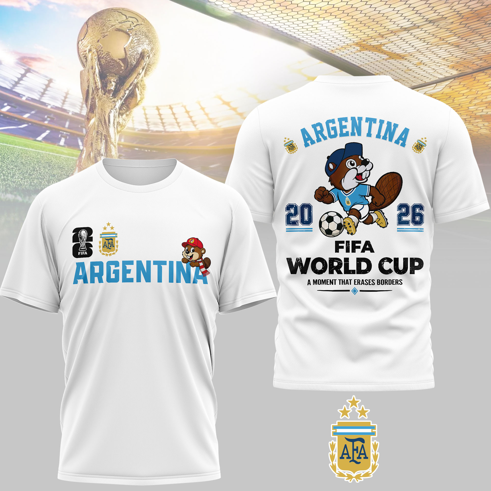 Argentina | Premium World Cup 2026 Golden Trophy 3D Shirt TTH240581 - Image 2