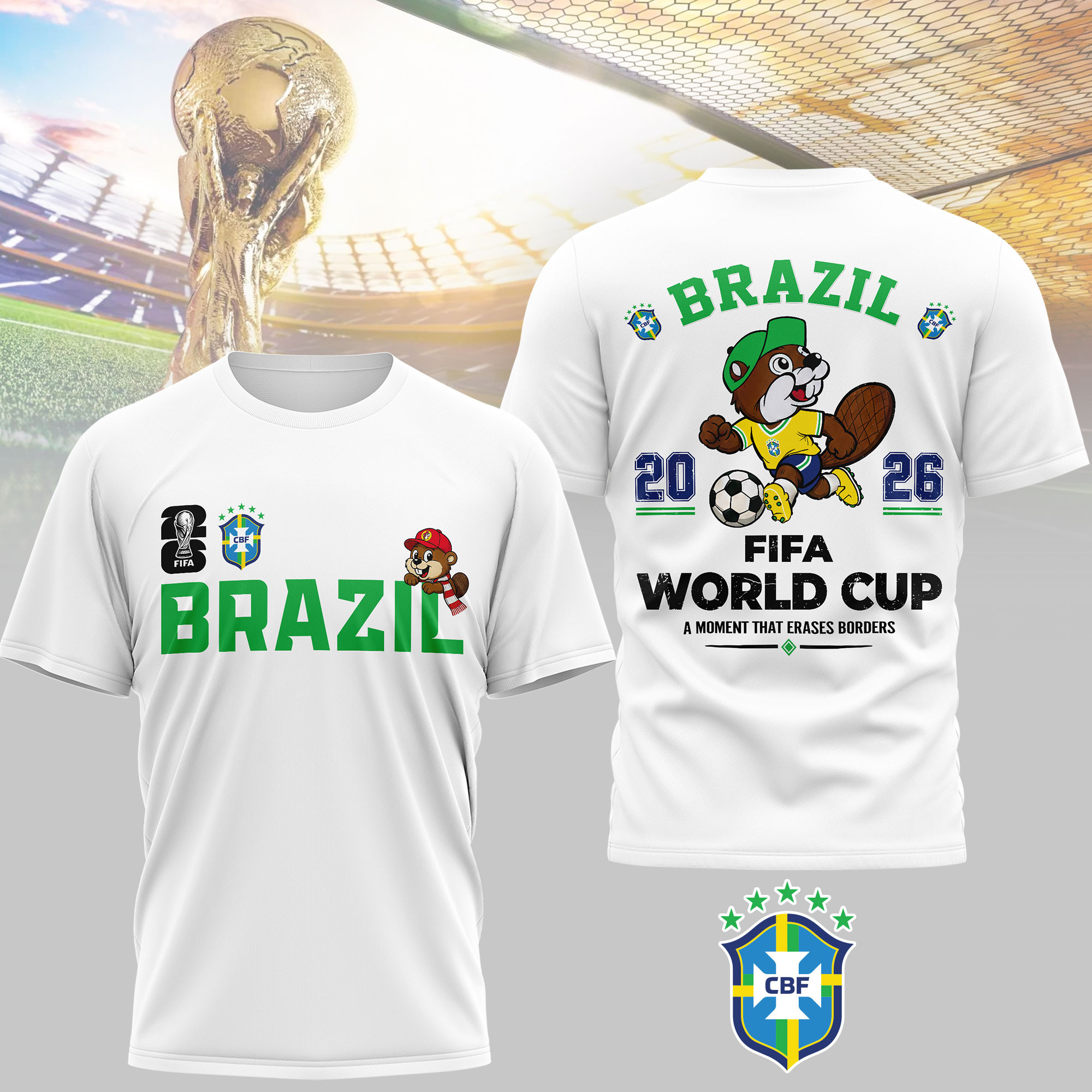 Brazil | Premium World Cup 2026 Golden Trophy 3D Shirt TTH240581 - Image 2