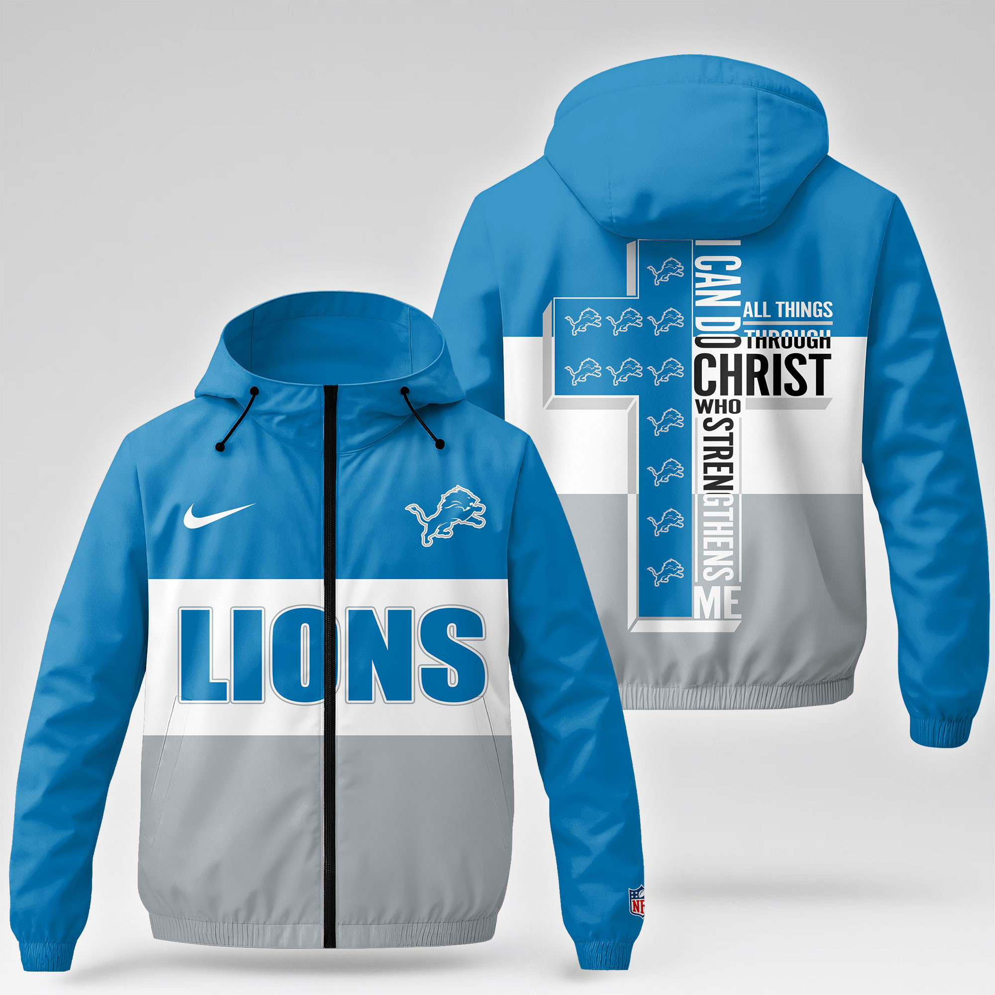Detroit Lions x Premium NFL Strength Through Christ Windbreaker Jacket TTH260500 - Image 3