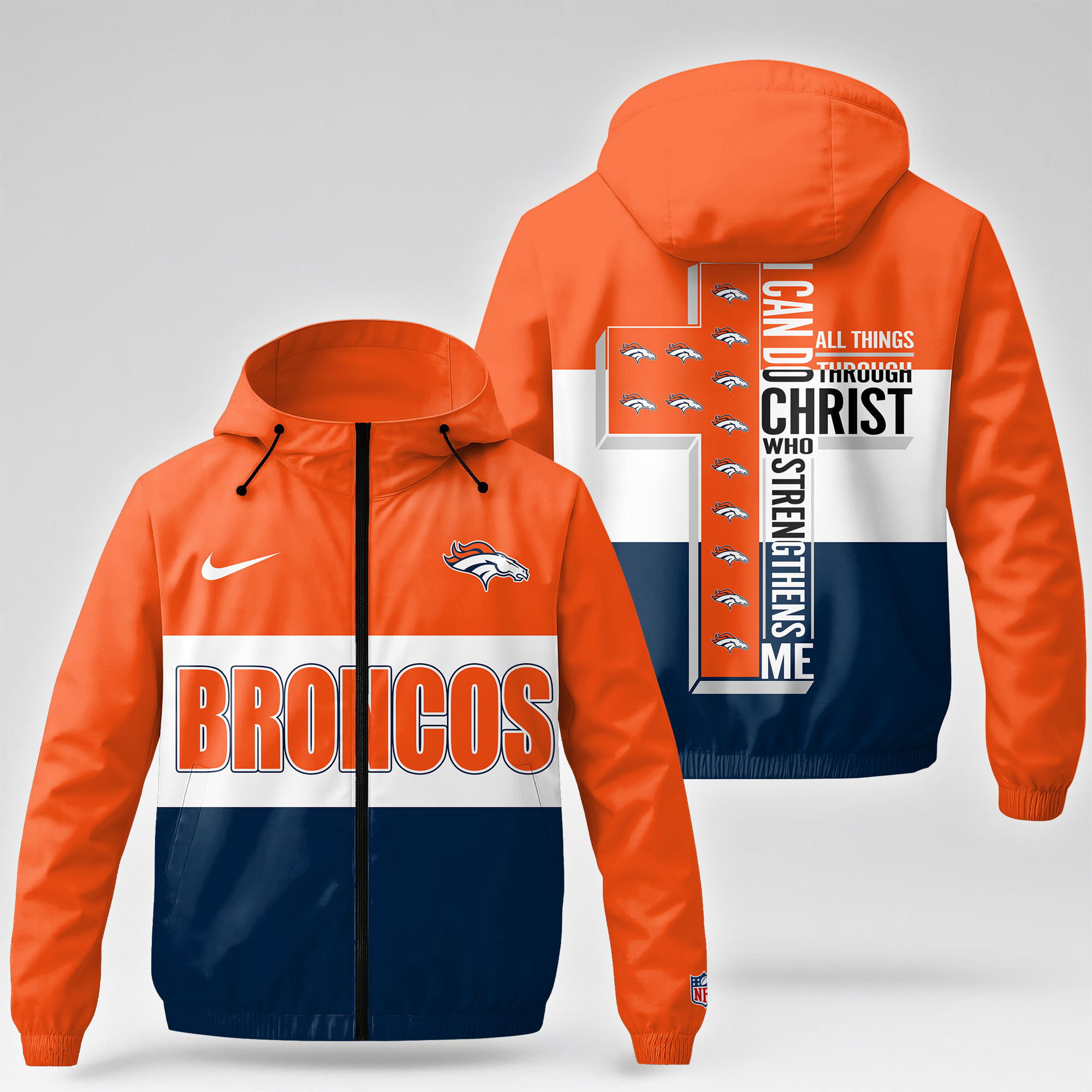 Denver Broncos x Premium NFL Strength Through Christ Windbreaker Jacket TTH260500 - Image 3