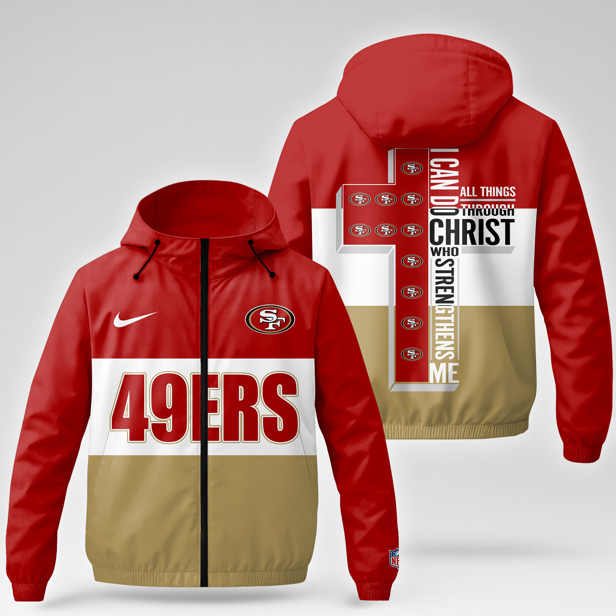 San Francisco 49ers x Premium NFL Strength Through Christ Windbreaker Jacket TTH260500 - Image 3