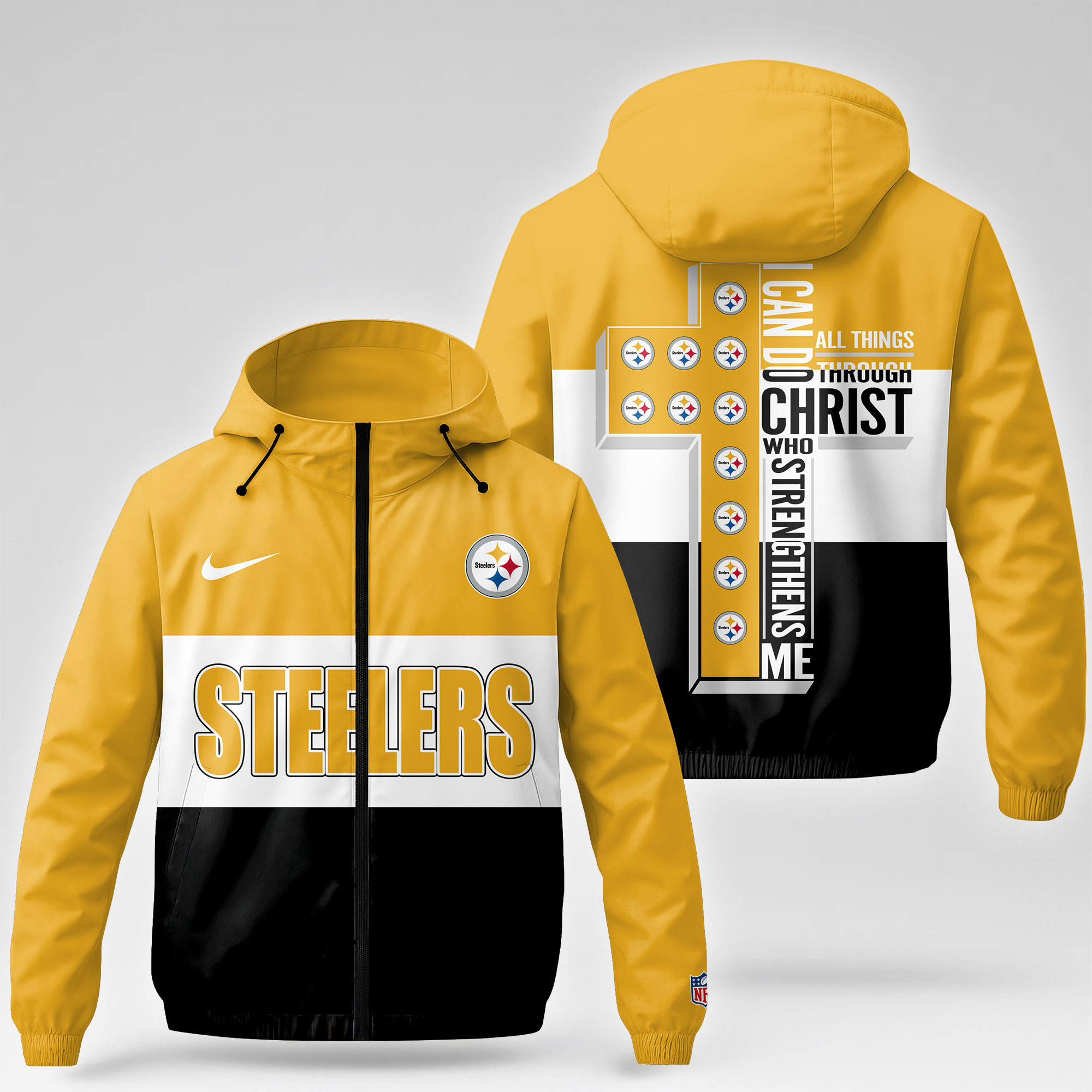 Pittsburgh Steelers x Premium NFL Strength Through Christ Windbreaker Jacket TTH260500 - Image 3