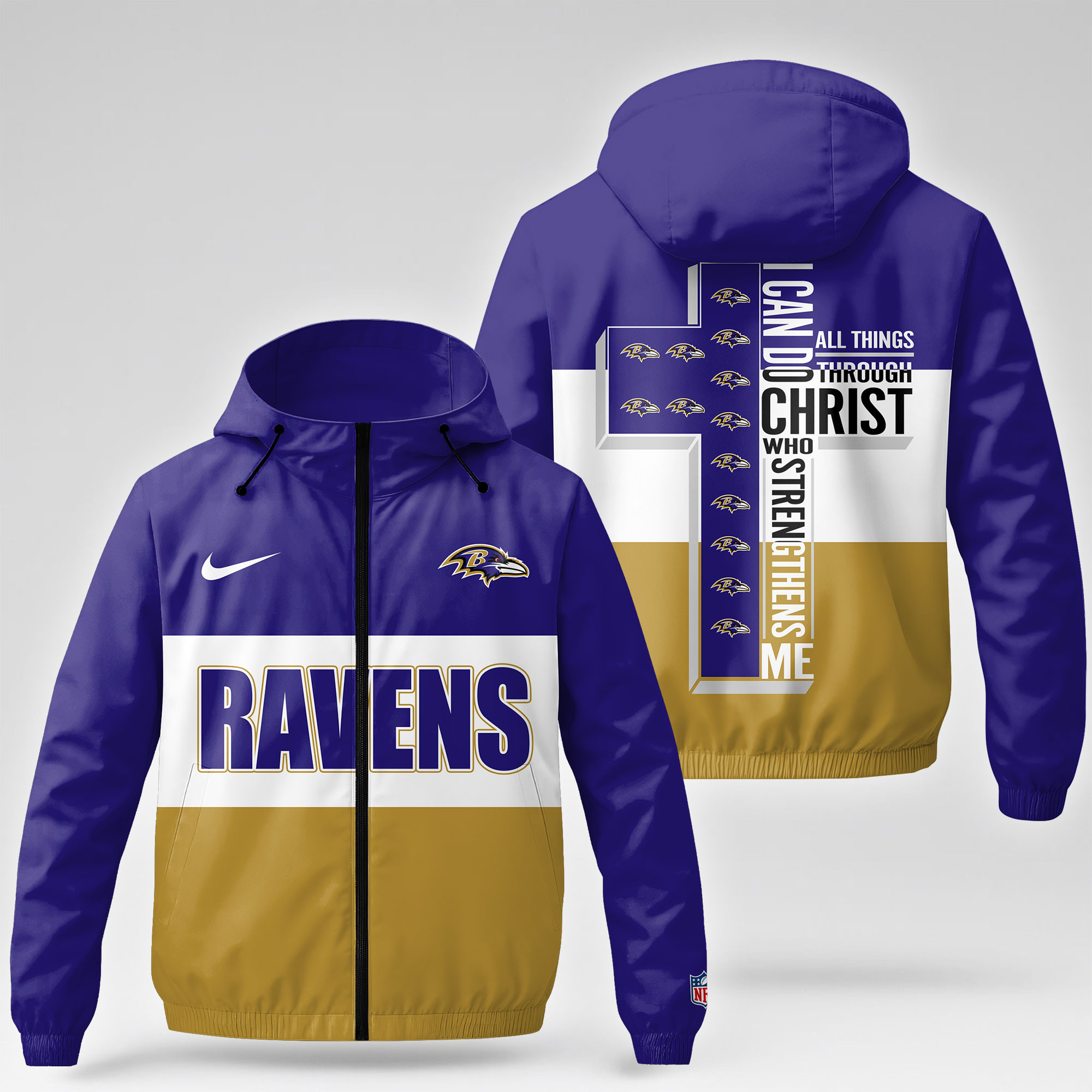 Baltimore Ravens x Premium NFL Strength Through Christ Windbreaker Jacket TTH260500 - Image 3