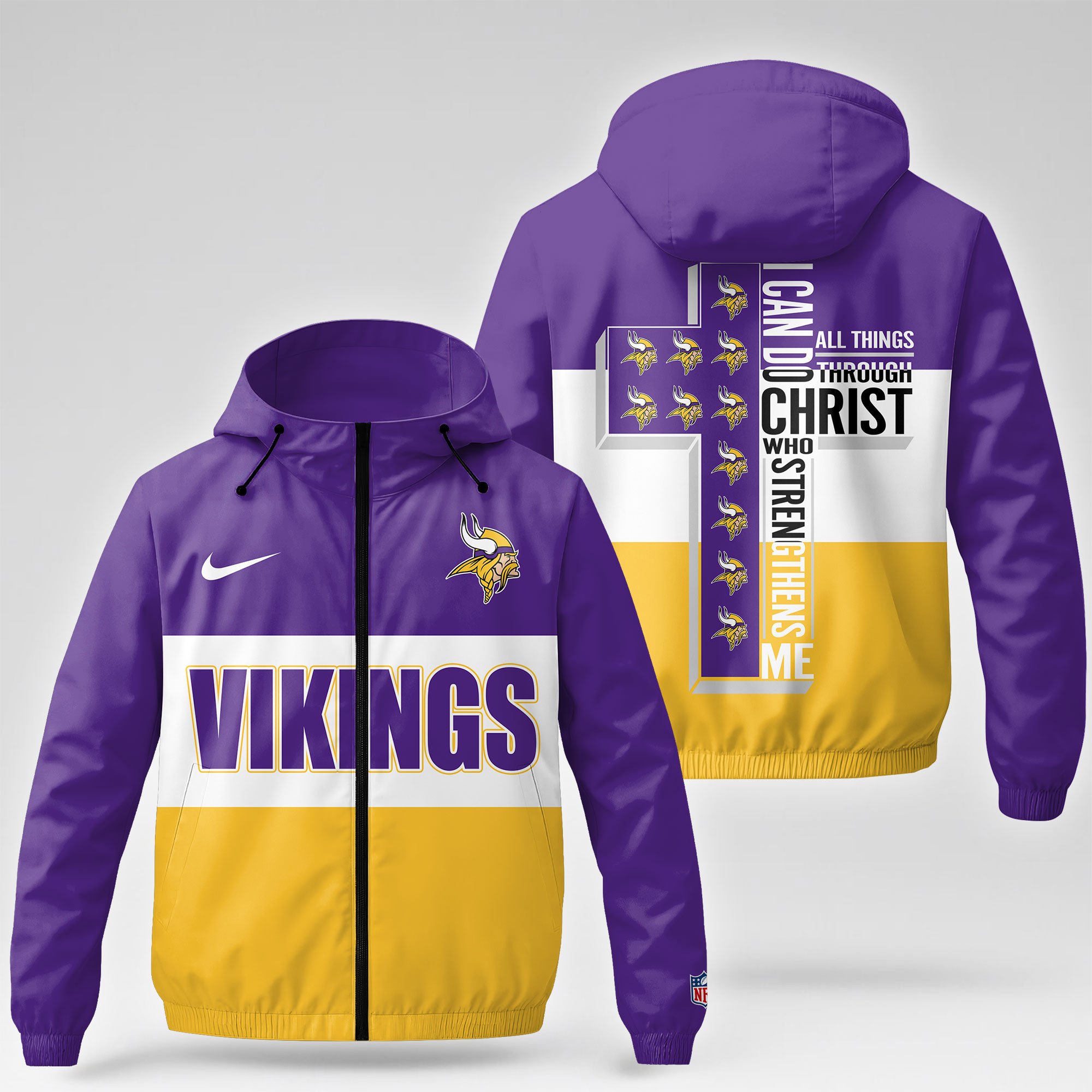Minnesota Vikings x Premium NFL Strength Through Christ Windbreaker Jacket TTH260500 - Image 3