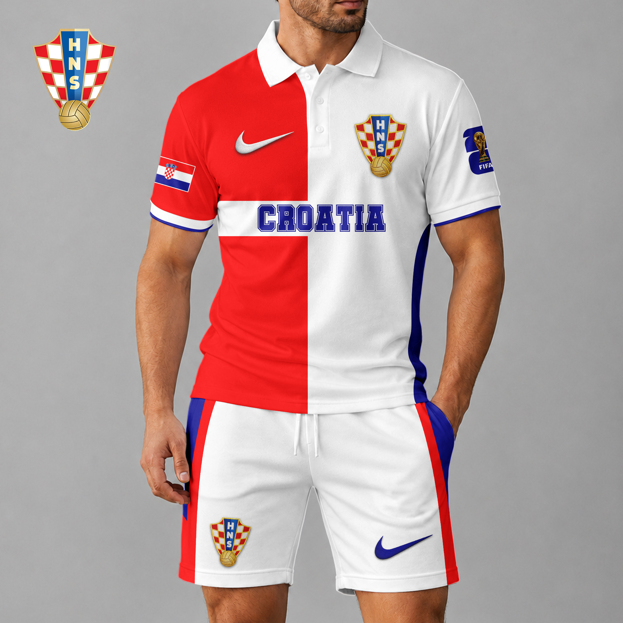 Croatia x Premium WC26 National Pride Split Color Polo Short Set TTH260510 - Image 2
