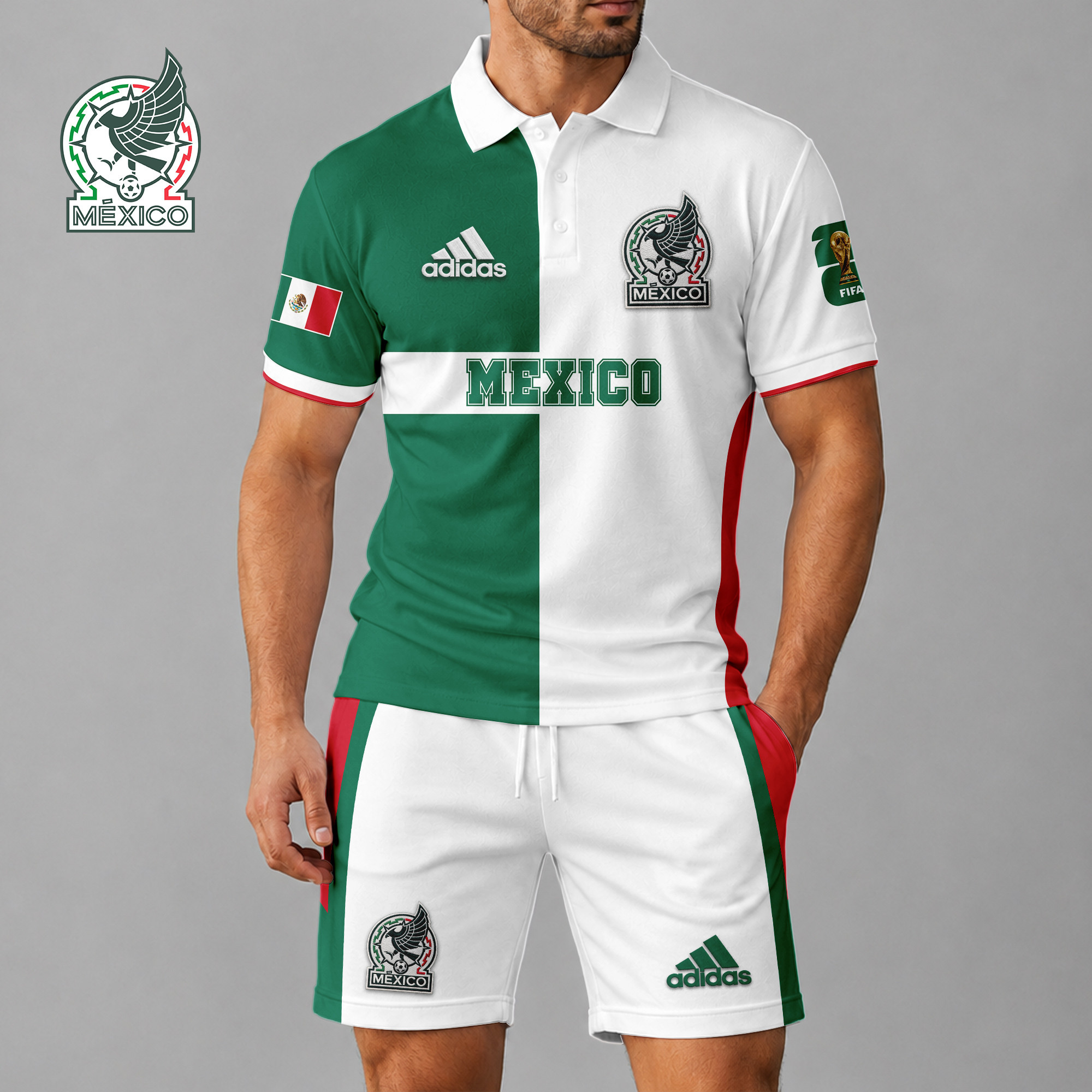Mexico x Premium WC26 National Pride Split Color Polo Short Set TTH260510 - Image 2