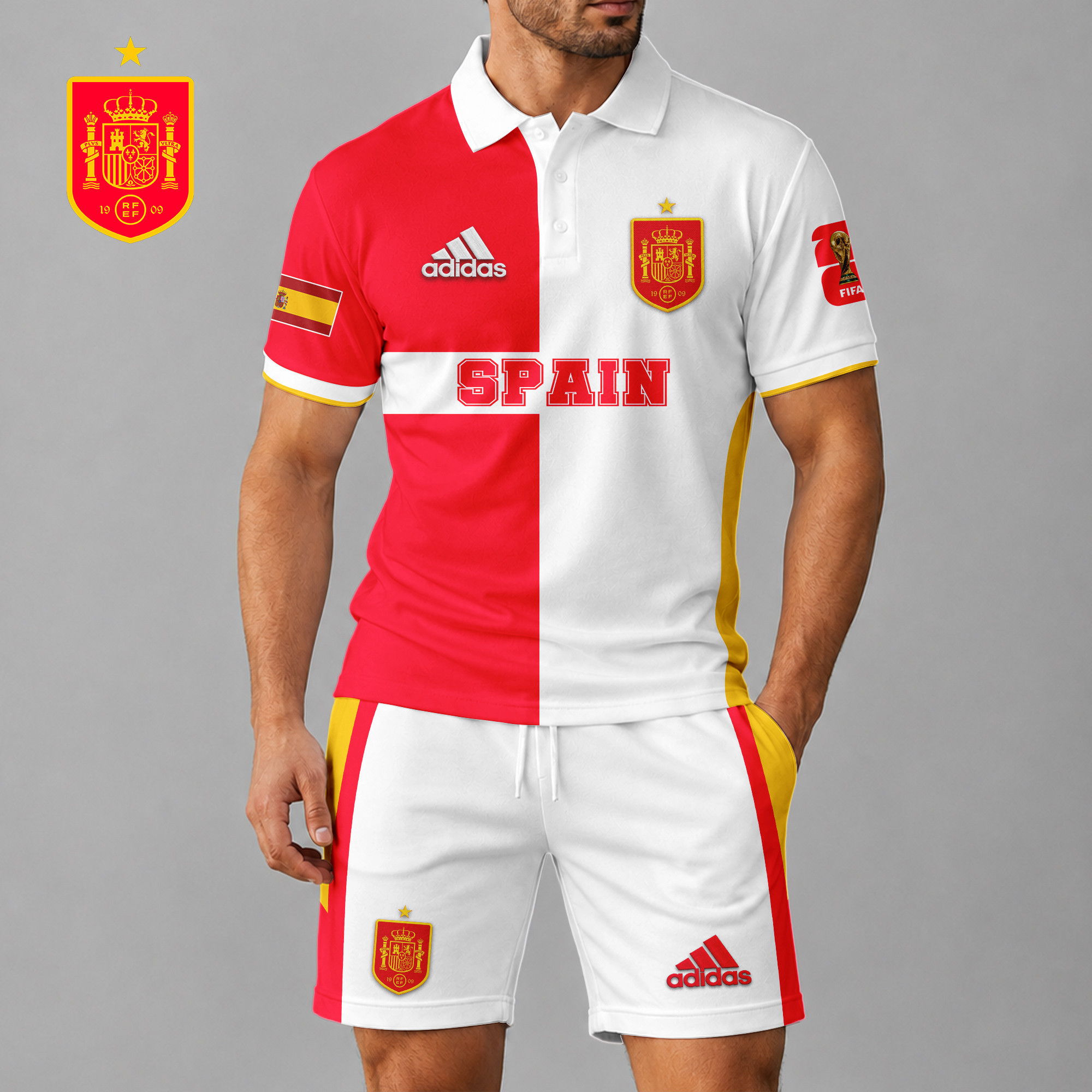 Spain x Premium WC26 National Pride Split Color Polo Short Set TTH260510 - Image 2