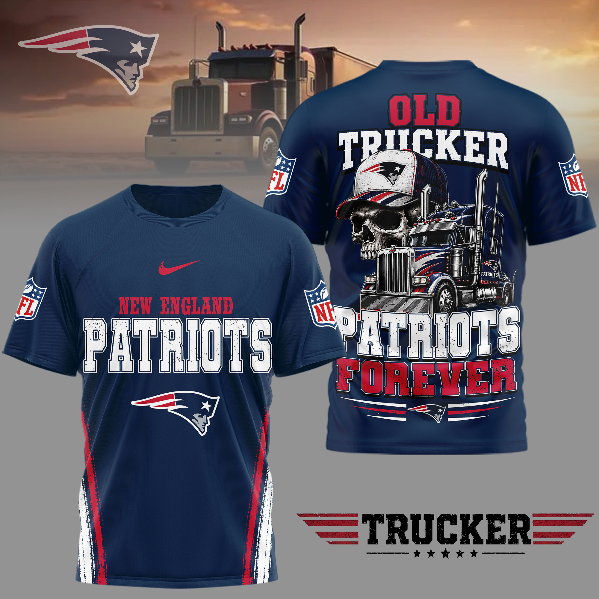 New England Patriots x Premium NFL Old Trucker Fan 3D Shirt TTH260509 - Image 2
