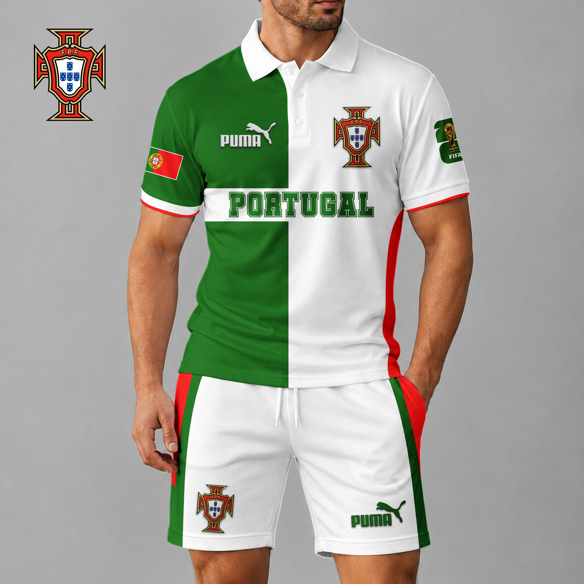 Portugal x Premium WC26 National Pride Split Color Polo Short Set TTH260510 - Image 2