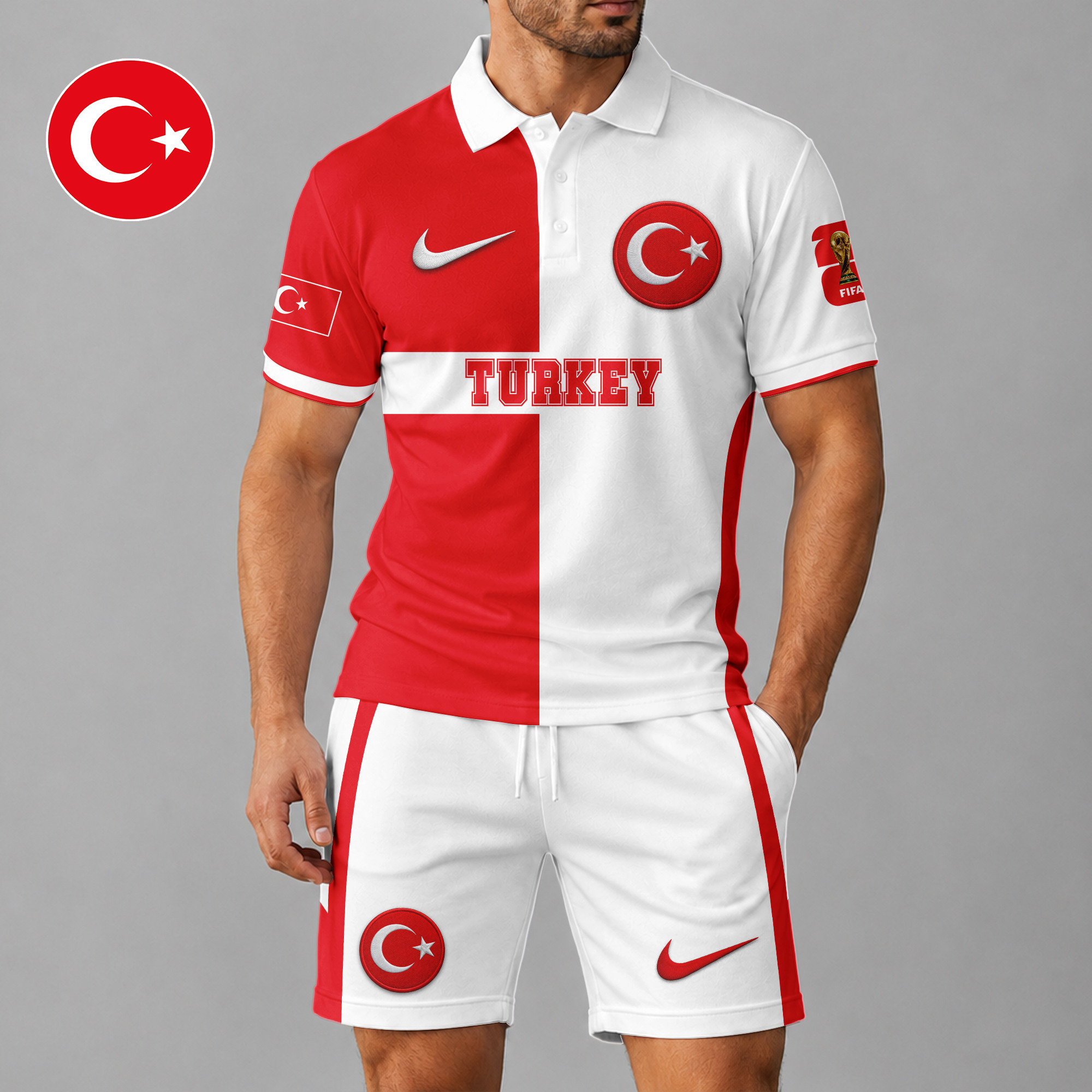 Turkey x Premium WC26 National Pride Split Color Polo Short Set TTH260510 - Image 2