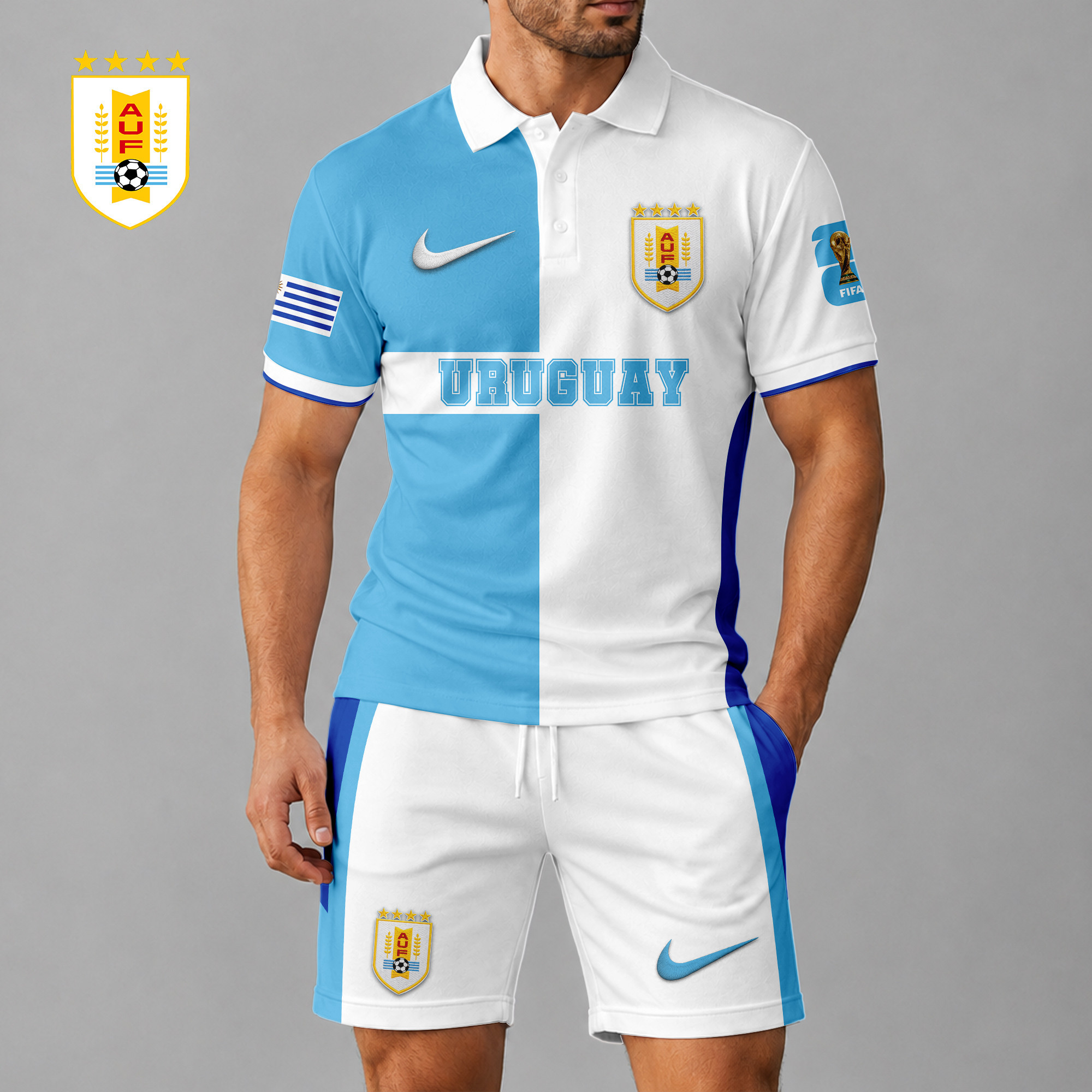 Uruguay x Premium WC26 National Pride Split Color Polo Short Set TTH260510 - Image 2