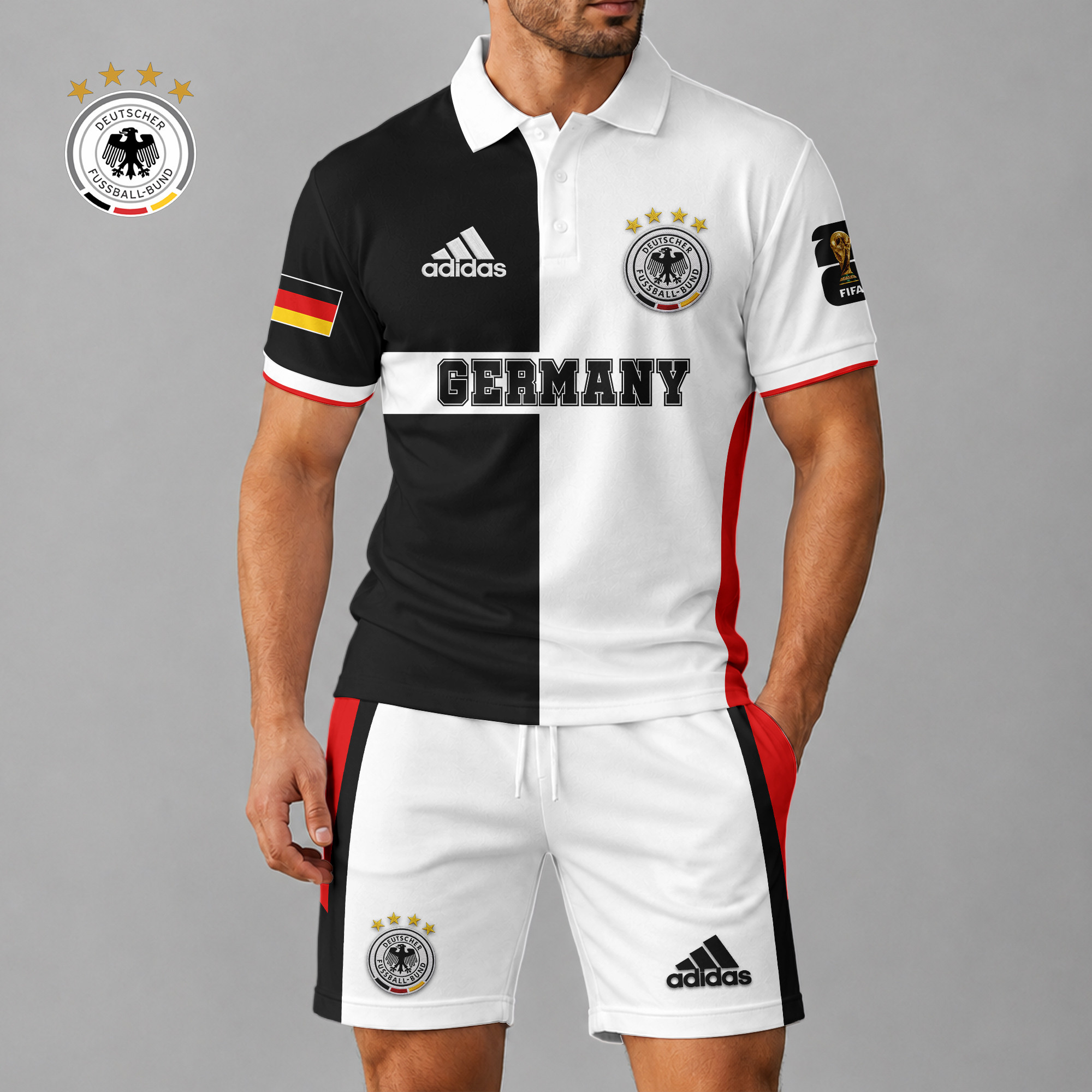 Germany x Premium WC26 National Pride Split Color Polo Short Set TTH260510 - Image 2