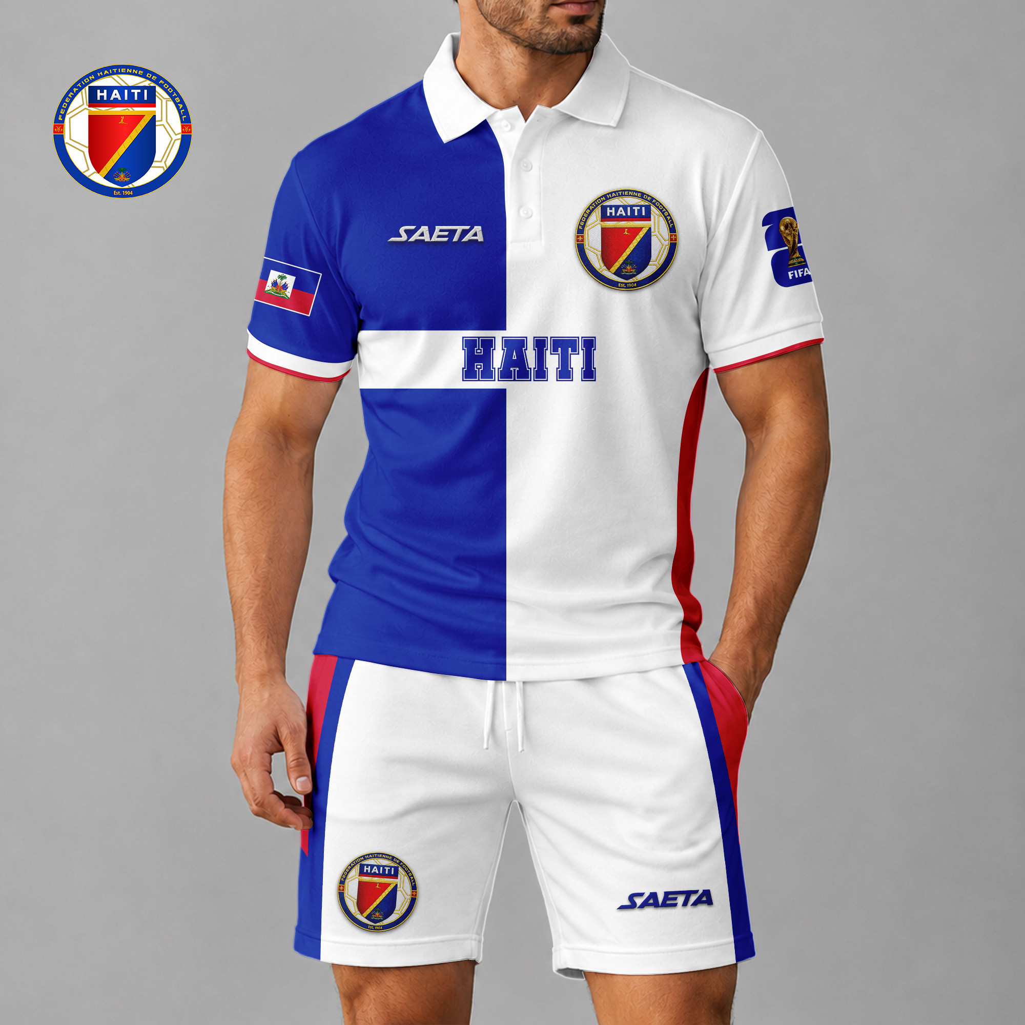 Haiti x Premium WC26 National Pride Split Color Polo Short Set TTH260510 - Image 2