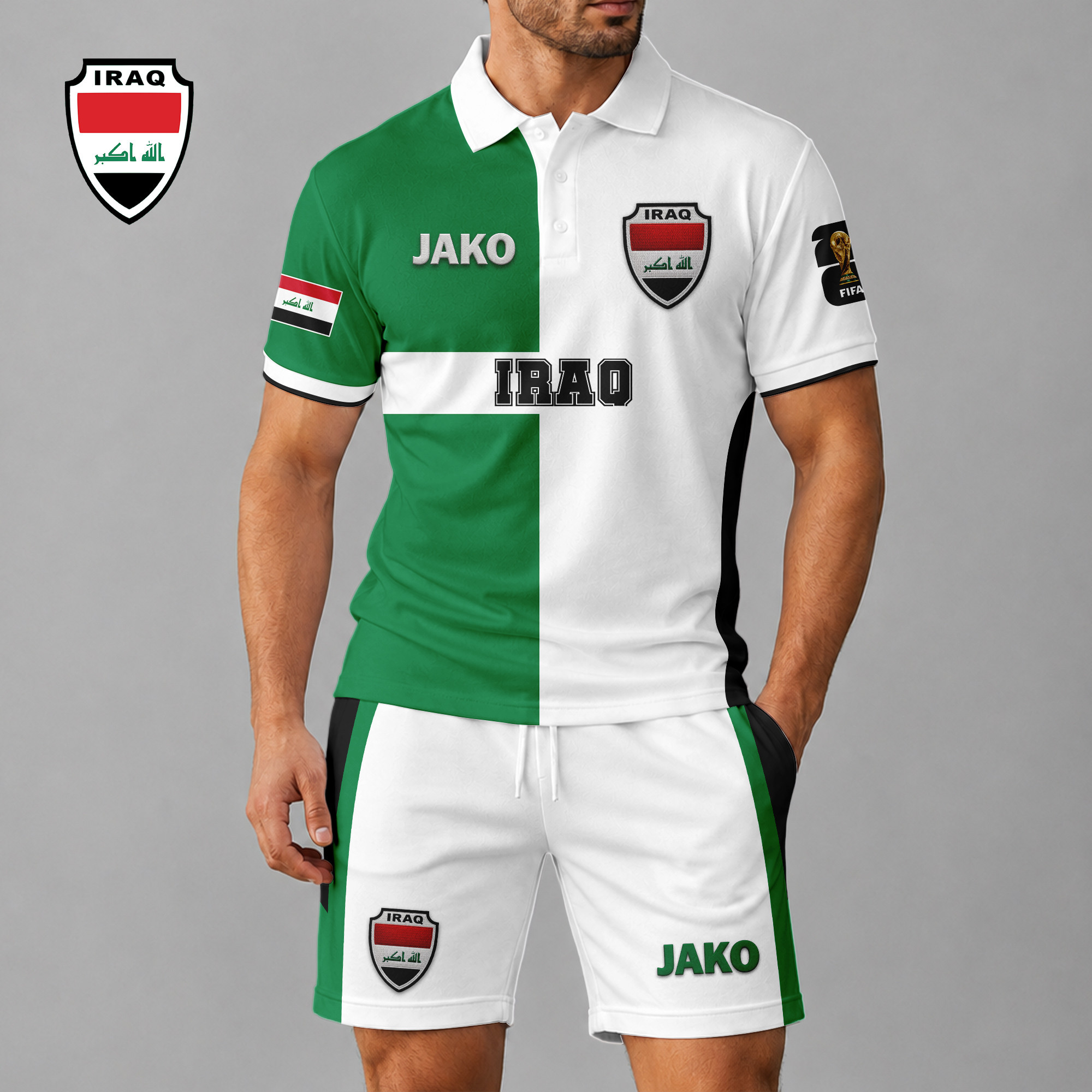 Iraq x Premium WC26 National Pride Split Color Polo Short Set TTH260510 - Image 2