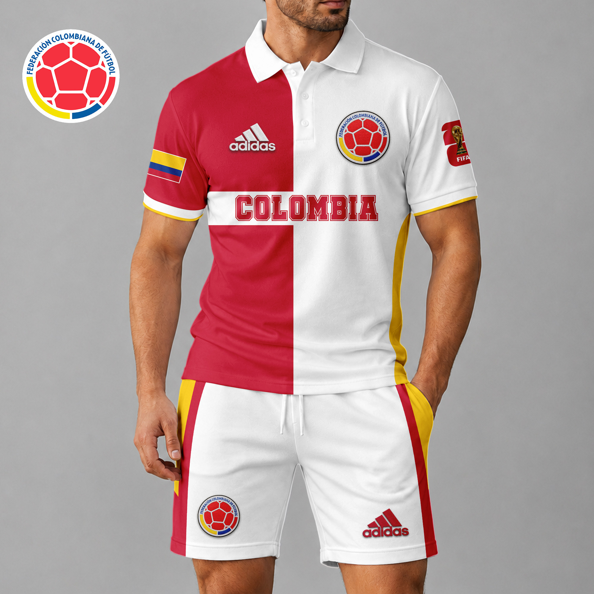 Colombia x Premium WC26 National Pride Split Color Polo Short Set TTH260510 - Image 2