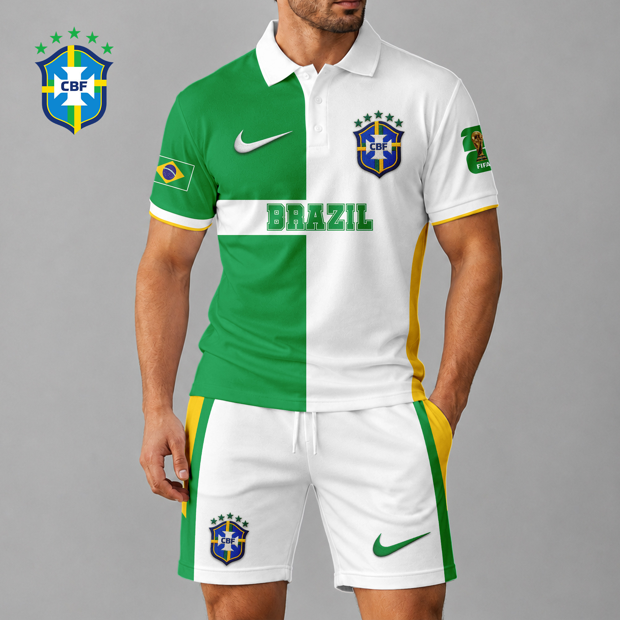 Brazil x Premium WC26 National Pride Split Color Polo Short Set TTH260510 - Image 2