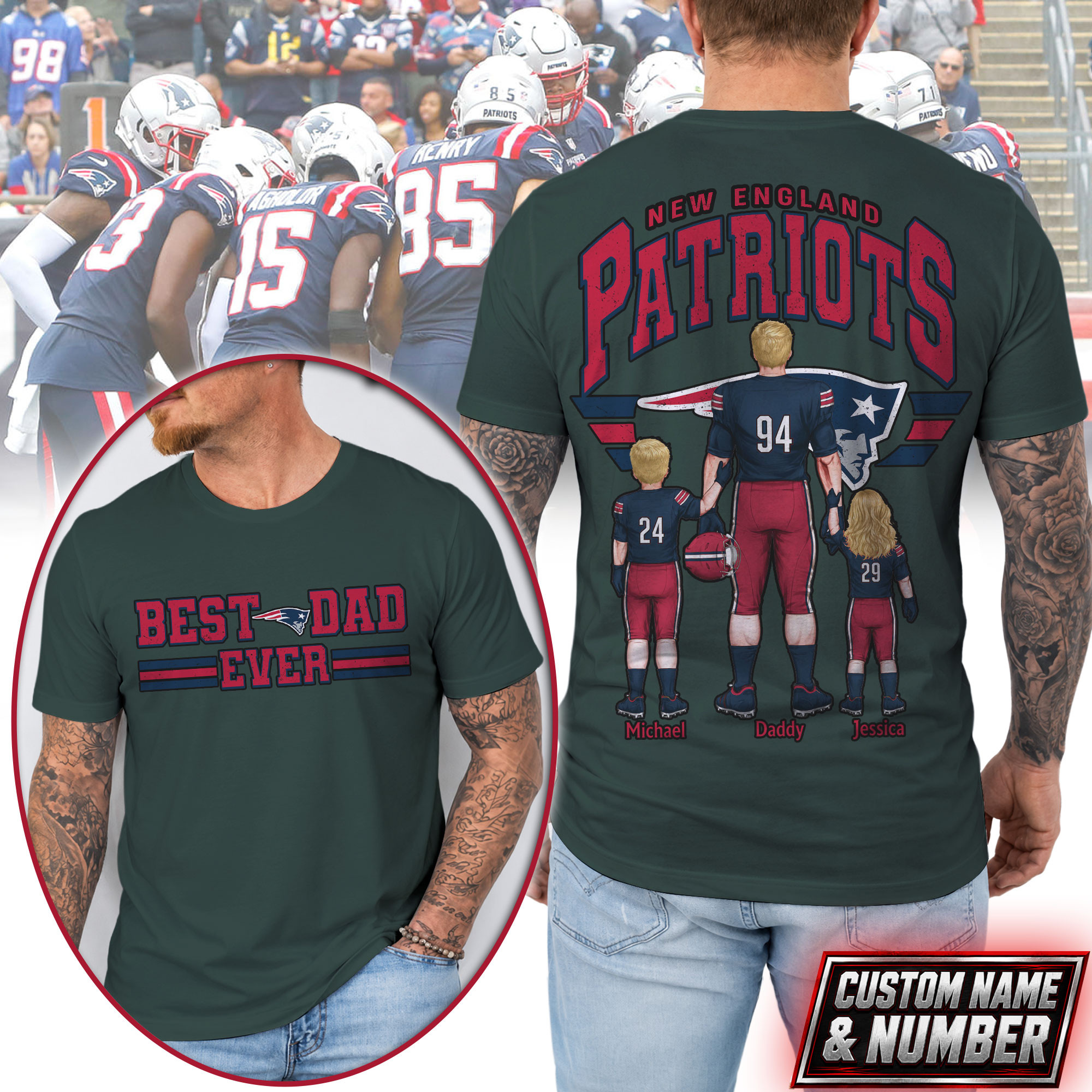 New England Patriots x Premium NFL Best Dad Ever 3D Shirt TTH280530 - Image 2