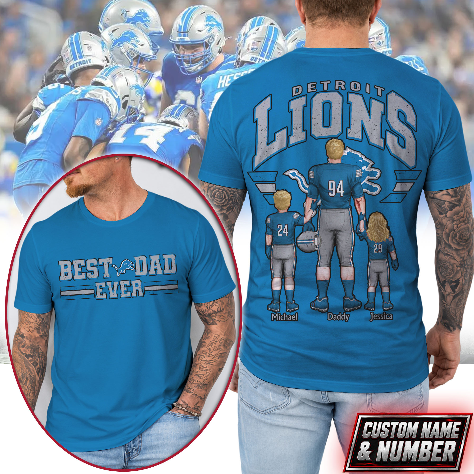 Detroit Lions x Premium NFL Best Dad Ever 3D Shirt TTH280530 - Image 2