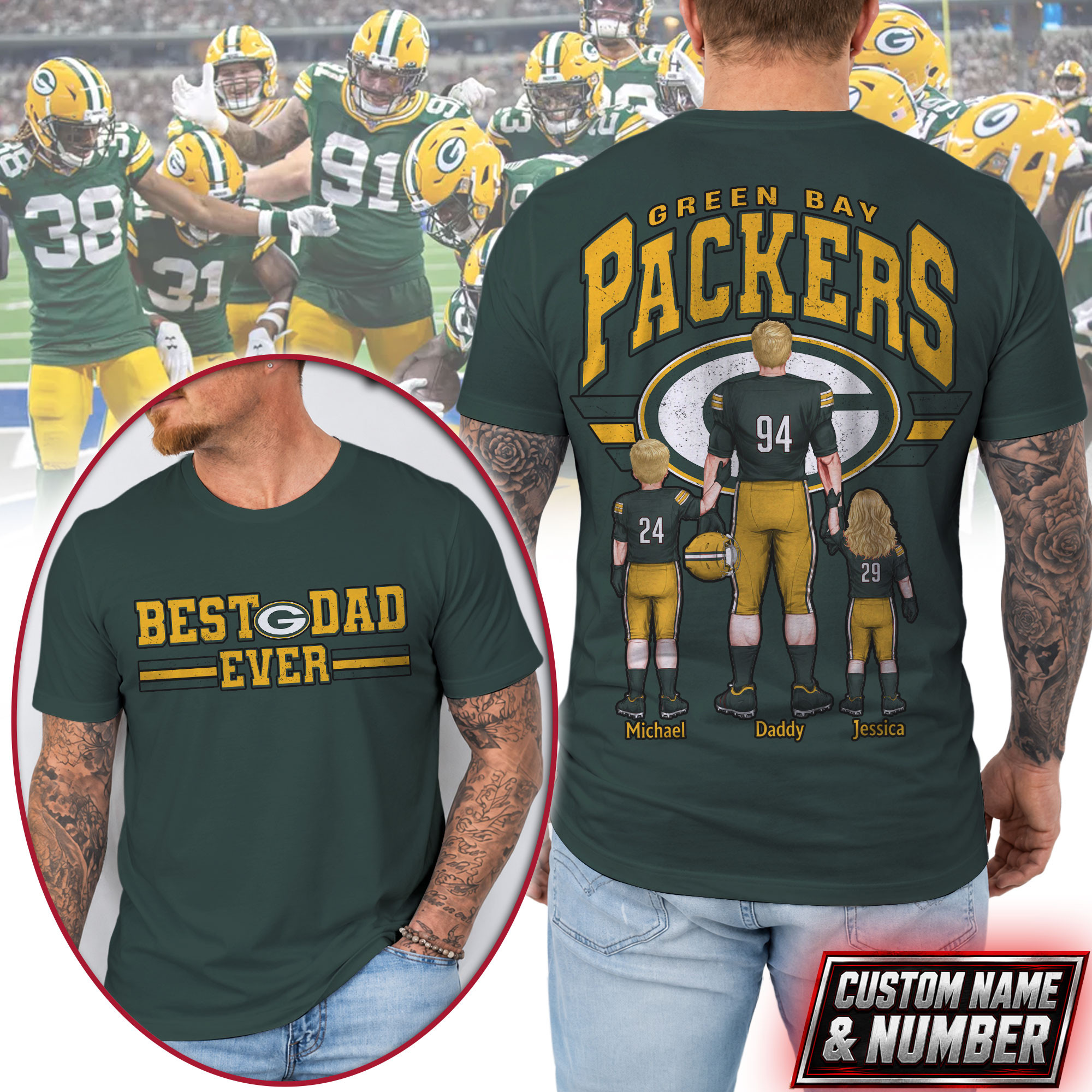 Green Bay Packers x Premium NFL Best Dad Ever 3D Shirt TTH280530 - Image 2
