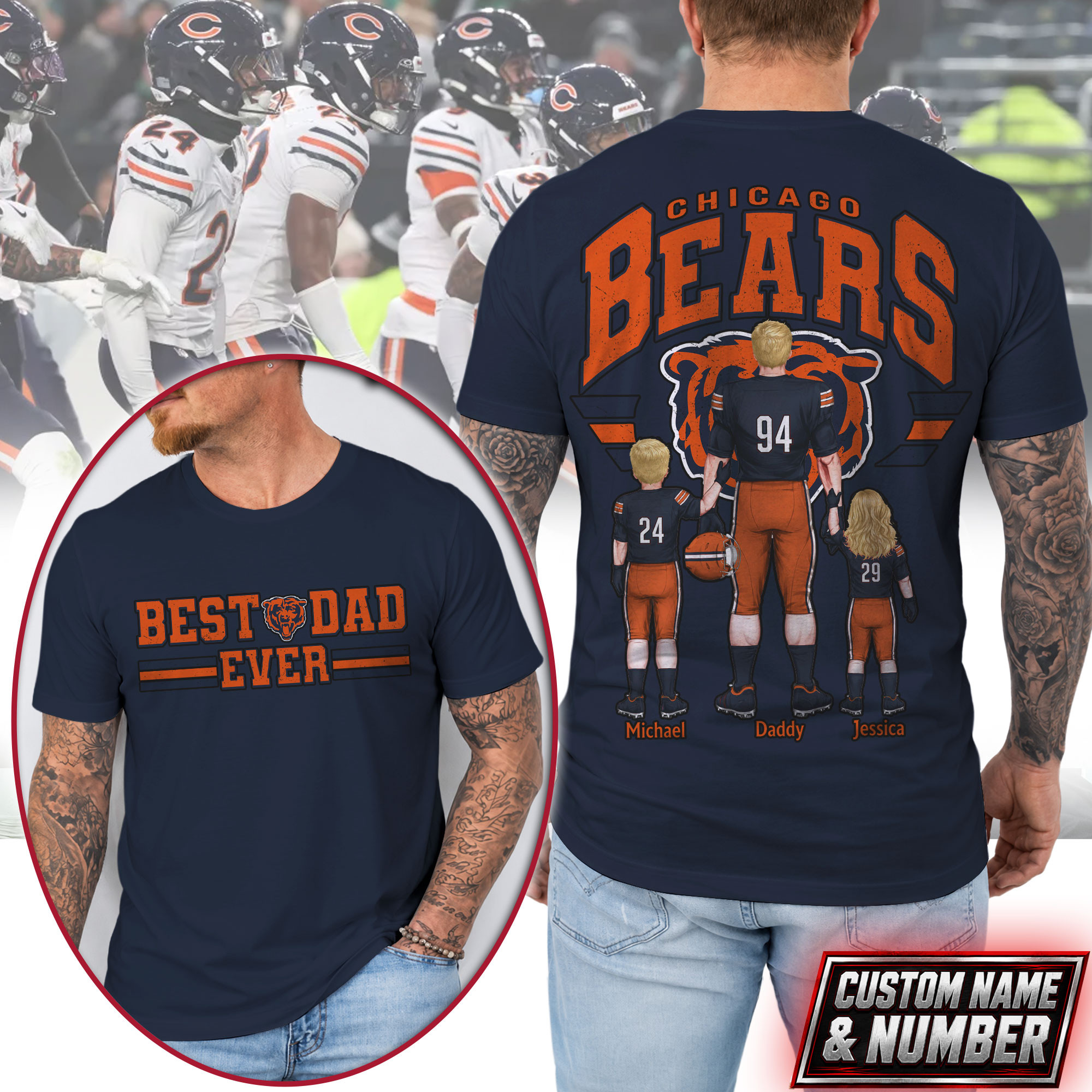 Chicago Bears x Premium NFL Best Dad Ever 3D Shirt TTH280530 - Image 2