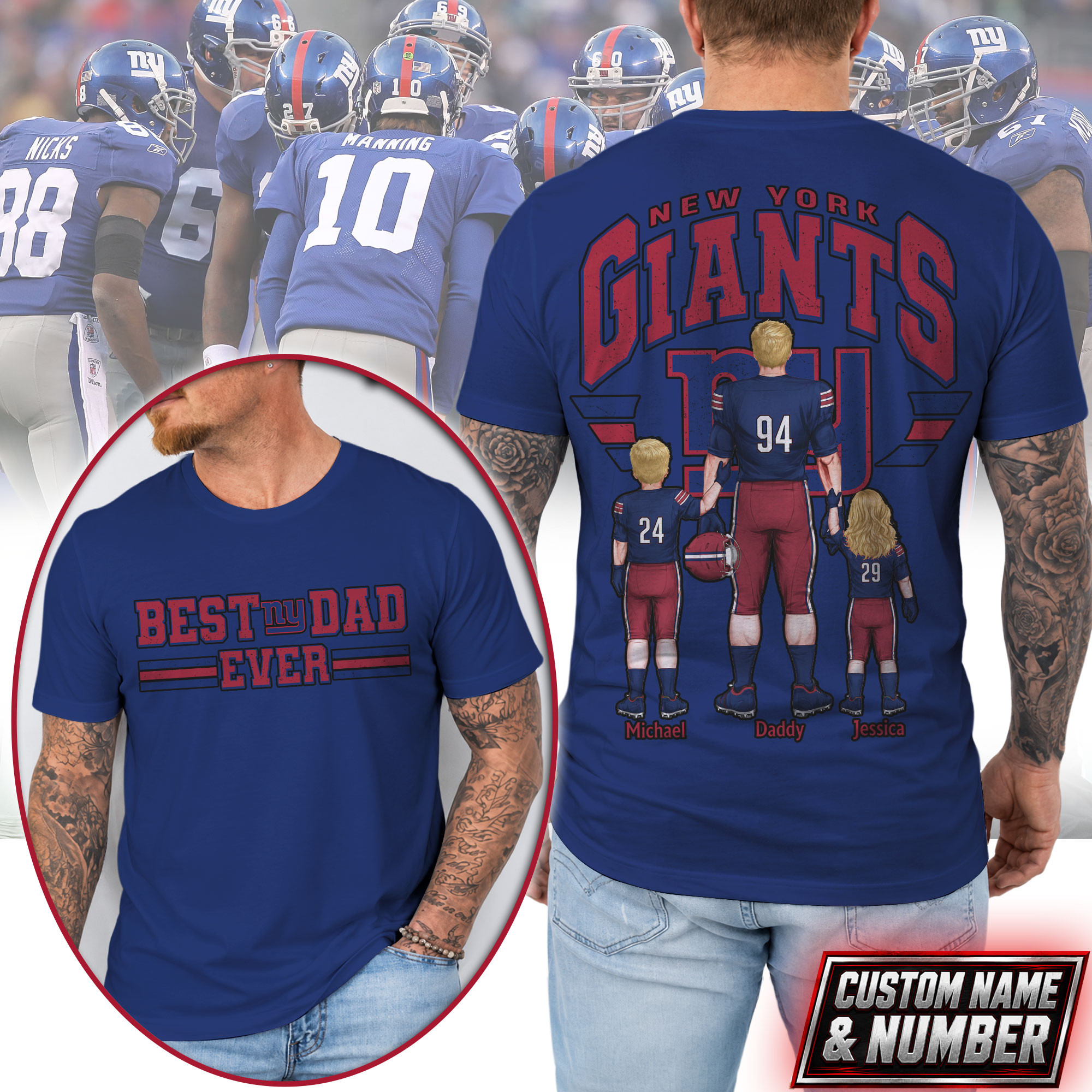 New York Giants x Premium NFL Best Dad Ever 3D Shirt TTH280530 - Image 2